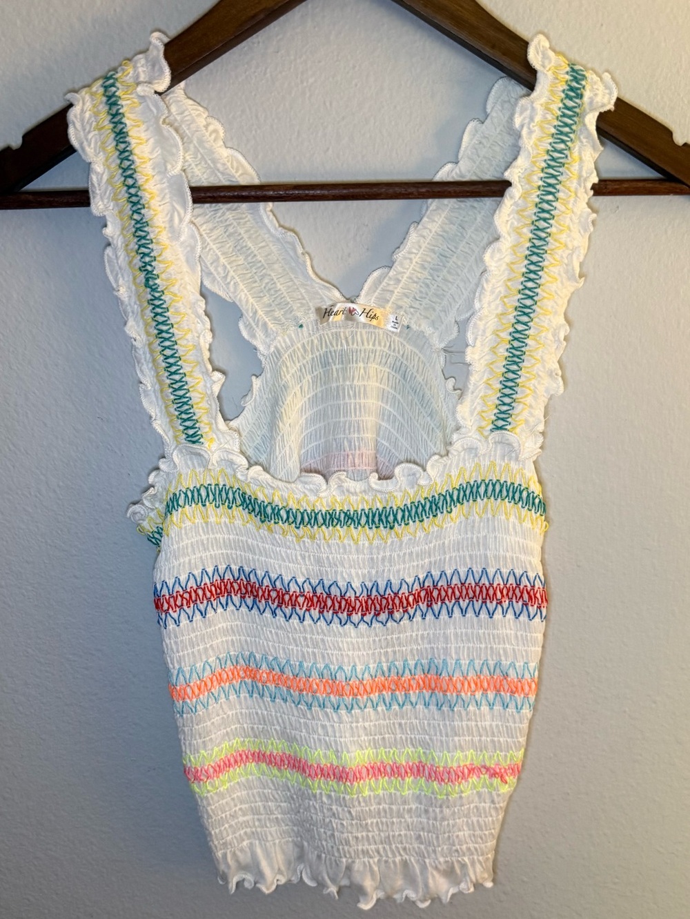 Heart Hips White Smocked Top with Multicolor Zigzag Stripes